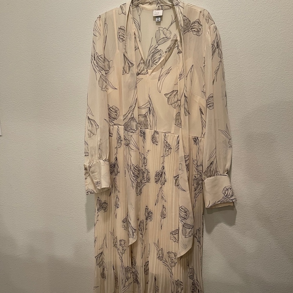 A New Day Sheer Cream Colored Floral Long Dress